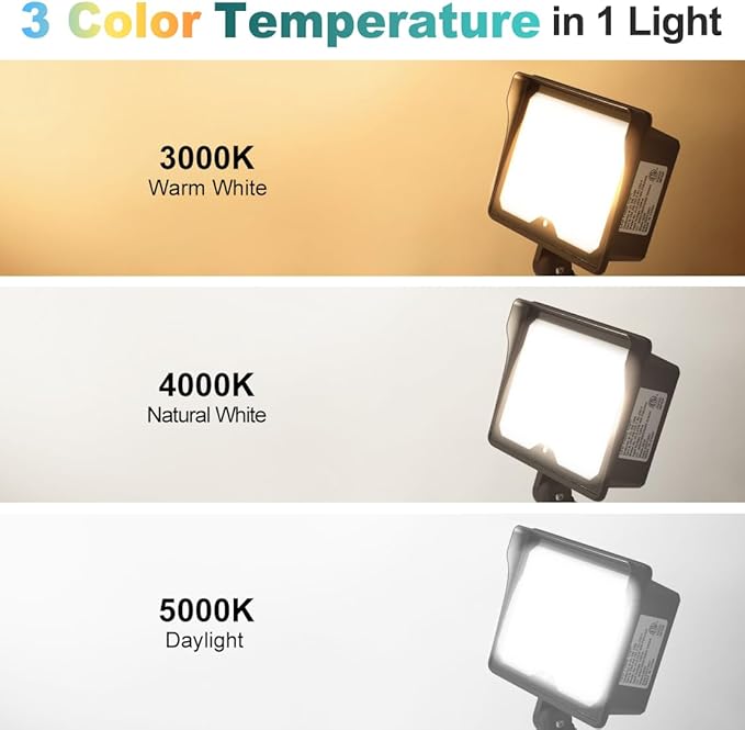 kadision 55W LED Flood Light with Dusk-to-Dawn Photocell, 3000K/4000K/5000K Selectable, 120V 6600lm IP65 Waterproof Knuckle Mount Outdoor Security Lights, ETL Listed