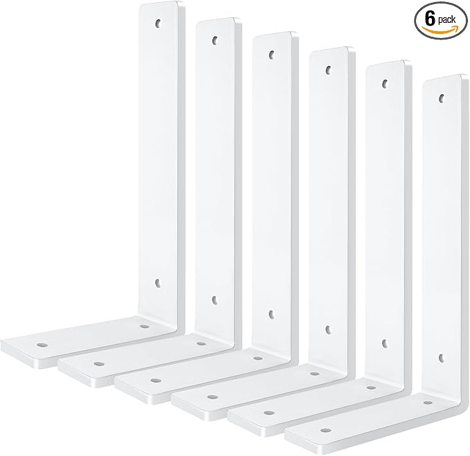 White Floating Shelf Bracket 10 Inch, 6 Pack Heavy Duty Shelf Brackets, Wall Shelf Bracket for DIY Decorative with Mounting Hardware