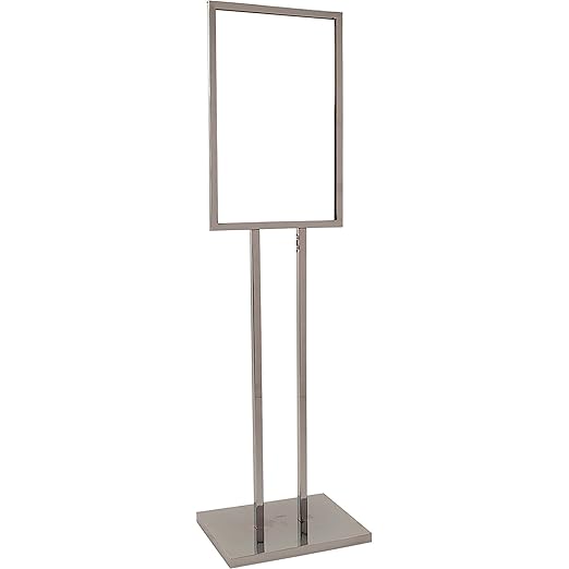 Econoco Bulletin Sign Holder, 14 x 22 Poster Stand with Extra Heavy Raised Base, Chrome