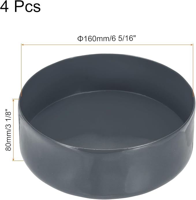 uxcell 4pcs Rubber End Caps 160mm(6 5/16 Inch) ID x 80mm(3 1/8 Inch) H Vinyl Round End Cap Cover Screw Thread Protectors Dark Grey