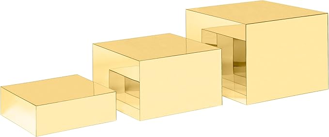 Red Co. Set of 3 Glossy Gold Acrylic Cube Display Nesting Risers with Hollow Bottoms