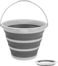 Collapsible Bucket with Handle, 2.6 Gallon Foldable Water Bucket for Car Wash, Cleaning, Camping and Outdoor, Gray and White