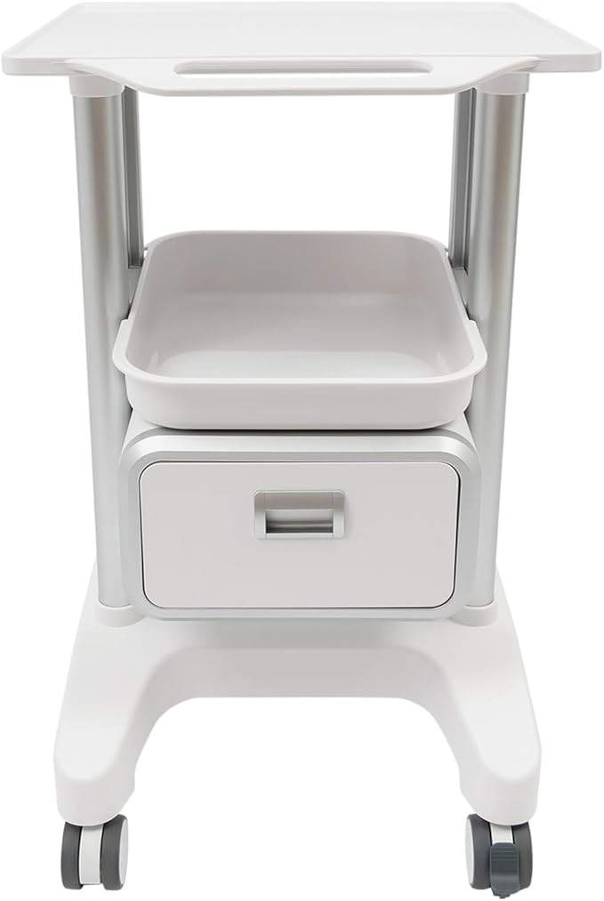 Mobile Medical Trolley Cart Mobile Ultrasound Cart 220 LBS Load Beauty Salon Instrument Rolling Carts with Drawer & Tray for Hospital Clinic Beauty Salon
