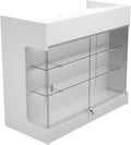 48" W x 22" D x 42" H - Retail Sales Counter with Adjustable Glass Shelves, Tempered Glass，White Laminated Particle Board, Locking Drawers