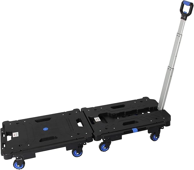 LEADALLWAY 2 Pcs Set Platform Truck Folding Multiple Carts Assembly Feasible Dolly Cart(24.4" L x 17.7" W with Handle + 24.2" L x 18.1" W)