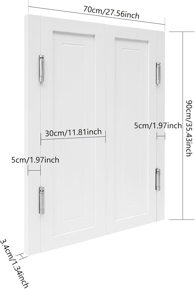 Solid Wood Interior Swing Door with Metal Hinges - Swinging Cafe Doors for Kitchen, Stairs, Bedroom Entrance & Partition (White, 27.56"X35.43")