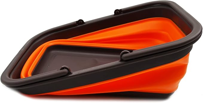 SAMMART 9.2L (2.37Gallon) Collapsible Tub with Handle - Portable Outdoor Picnic Basket/Crater - Foldable Shopping Bag - Space Saving Storage Container (Grey & Orange, 2)