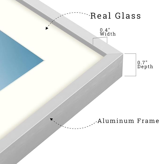 Frametory, 16x24 Metal Picture Frame with Mat for 12x18 Picture & Real Glass, Aluminum Photo Frame Collection (Silver, 2 Pack)