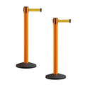 Crowd Control Warehouse CCW Series RBB-150 - Set of 2 Stanchion Retractable Belt Barriers - 16 Foot, Yellow Belt with Orange Post - Easy Assembly