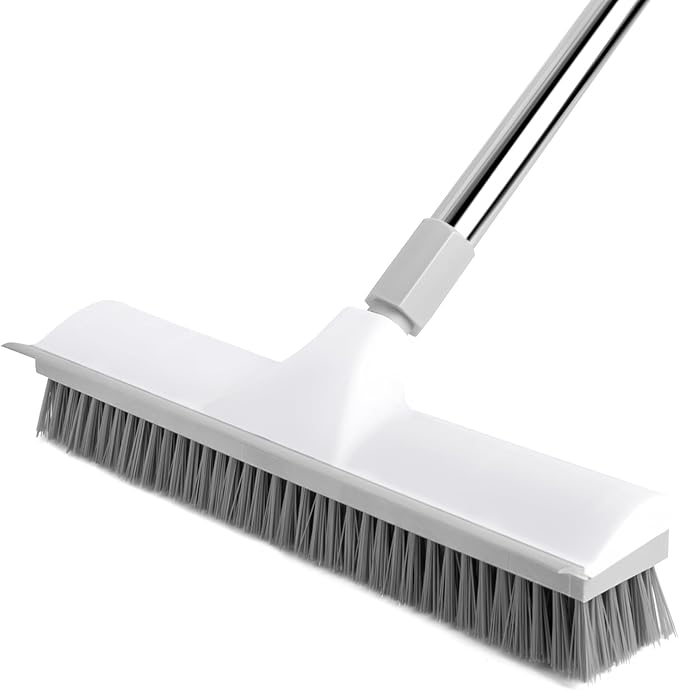 Floor Brush, 2-in-1 Scraping Brush,with 59.8" Long-Handled Adjustable Floor Brush, Suitable for Cleaning Kitchen, Bedroom, Shower Room, Floor, Tile Patios, Outdoor Patio, Terrace (White)