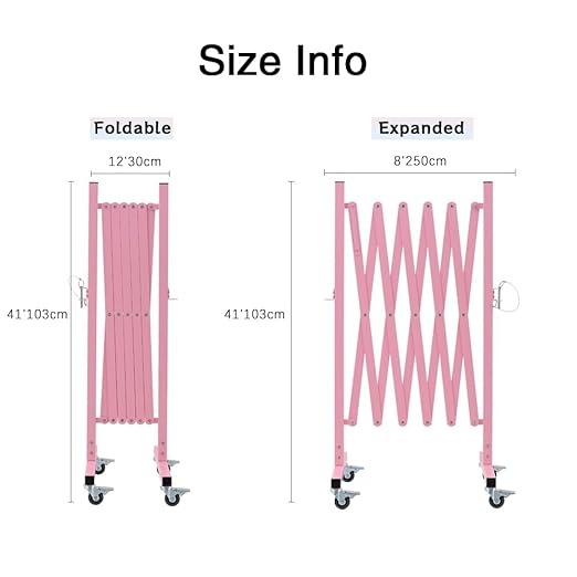 GYMTIME Expandable Metal Barricade, Portable Safety Barrier with Casters, Flexible Mobile Barrier Gate, Adjustable Temporary Fence for Garden Indoor,Airport,School, 8 Feet, Pink