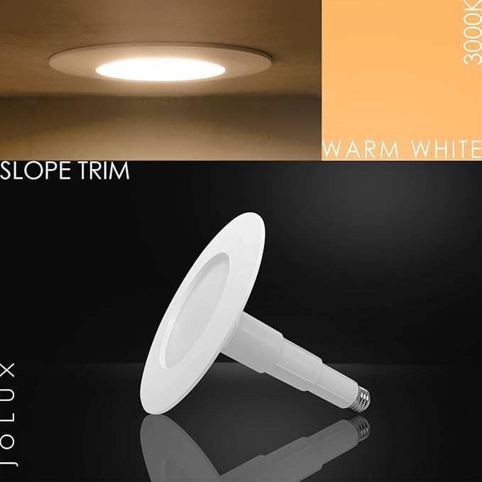 Jolux 4-Pack 5/6" Retrofit LED Recessed Lighting,12W=60W,3000K WarmWhite,800LM,Dimmable Can Lights,ETL,Damp Rated,Simple Installation Adjustable Retrofit Downlight,Bevel Trim,E26 Base
