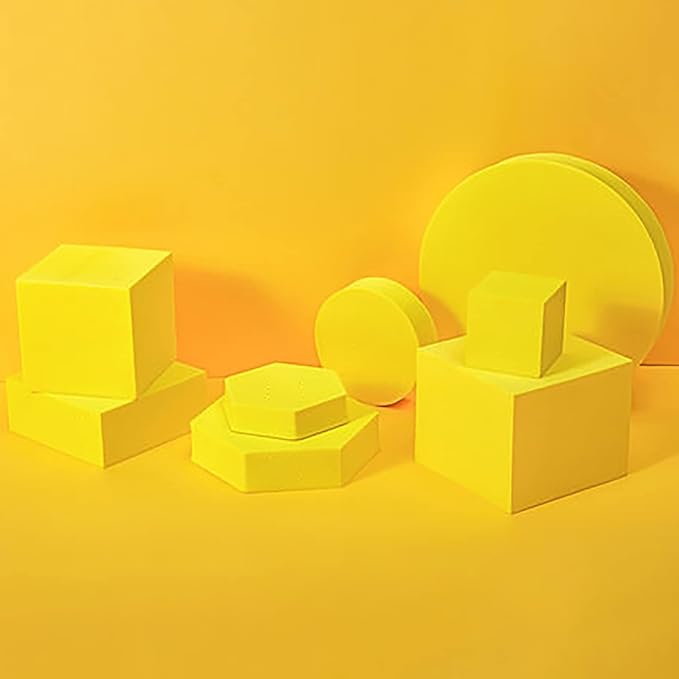 8PCS Geometric Cube Photo Props Set, Hard Foam Photography Background Props for Goods, Crafts, Lipstick, Jewelry, Cosmetics, Makeup Tools, Food (Yellow)