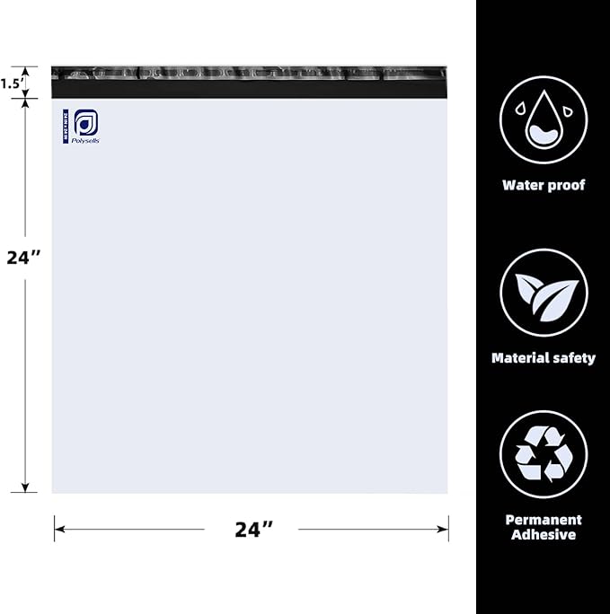 POLYSELLS 25 pcs 24x24 Inches White Poly Mailers Shipping Envelopes, Strong Adhesive Sealing, Waterproof, and Tear-resistant Postal Mailing Bags for Clothing, Books, and Accessories