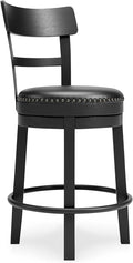 Signature Design by Ashley Valebeck Faux Leather Upholstered Swivel Barstool, Nailhead Trim, Solid Wood, 16.75" W x 19.75" D x 37.25" H, Antique Black