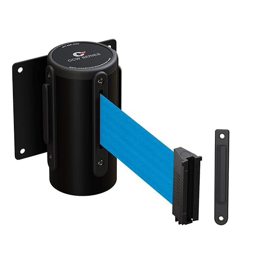 Crowd Control Warehouse - CCW Series WMB-120 Fixed Wall Mount Retractable Belt Barrier - 11 Foot, Light Blue Belt with Black Steel Case