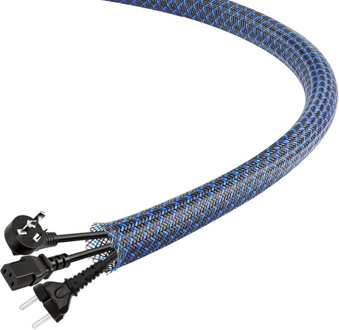 25Ft-3/8inch PET Expandable Braided Wire Sleeving,Wire Loom Cable Sleeve for TV,Computer,Home Theater,Automotive,Home Industrial,Electrical Wires,Chemical,Protect Cat from Chewing Cords,BlackBlue