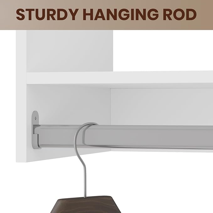 ROOMTEC 22.5" Medium Hanging Closet Unit, Modular Closet System with Hanging Rod, Wardrobe Organizer for Bedroom or Walk-in Closet, Wall Mounted, Customizable Clothes Storage Unit, White