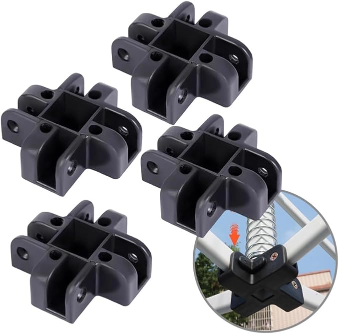 Pop-Up Canopy Center Connector 4-Way Black Plastic, Fits 34×34mm Square Tubes for Gazebo Tent and Awning Frames, Quick Screw-On Assembly, 4-Pack for Outdoor Camping Use(Down Four Forks)