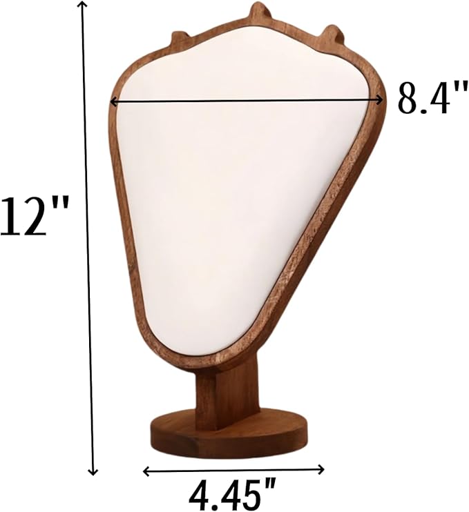 Walnut Color Body Wood Necklace Display Stand with White Leather Soft Mat Necklace Holder Organizer Desktop Stand for Home Store Dresser-4.45"x8.4"x12"