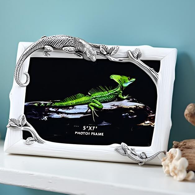 5x7 Inch Lizard Resin Picture Frame - Mother & Baby Wildlife Design, Decorative Tabletop Photo Display, Unique Home Décor Art