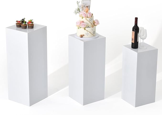 Vincidern 3PCs Metal Pedestal Stand for Party, White Display Stands Pillars for Wedding, Sculpture Display Column Decoration Cube