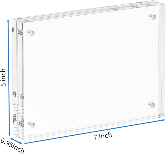 NIUBEE 5x7 Acrylic Frame, Clear Picture Frame 20% Thicker Block,Frameless Acrylic Frames Double Sided,Magnetic frames Display Desktop for Office/Home