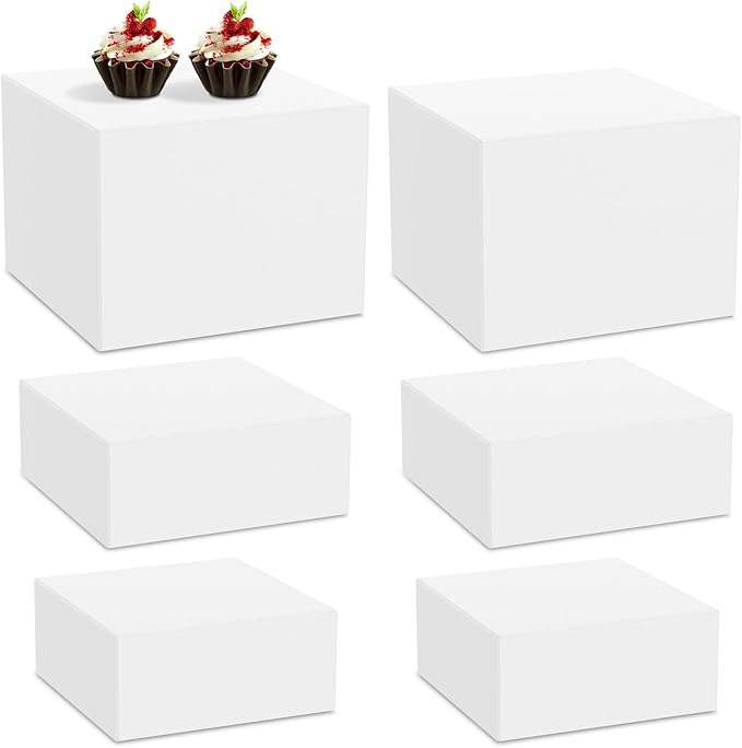6PCS Buffet Risers, Food Risers for Buffet Table, Acrylic White Buffet Risers and Stands for Food Display, Party Catering Dessert Collectibles, Cube Boxes Display(Size 6.9", 7.7", 8", 9")