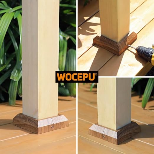 12 pcs 4"x4" (Actual: 3.5"x3.5") Aluminum Deck Post Base Cover, for Deck railings, Stairs, Patios, Porches Split Deck Post Skirt (Walnut Wood)