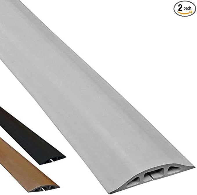Electriduct D-2 Low Profile Rubber Duct Cord Cover Floor Cable Protector - 5 Feet - Gray - Pack of 2 (Raw Rubber Material)