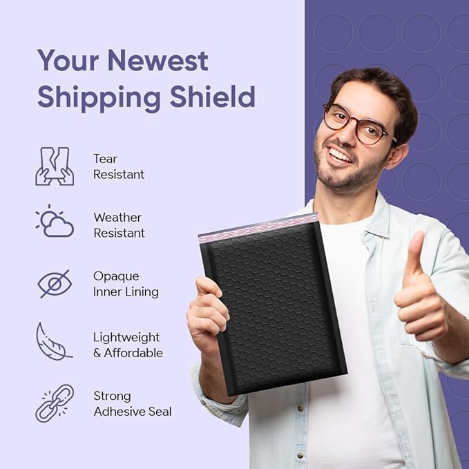 Black Large Poly Bubble Mailers 12x15 inch | Self Seal Padded Envelopes Cushioned Bubble Mailer | Usable Size 12x15 | WaterProof | Lightweight mailing Shipping Bags | 50 Pack Bulk
