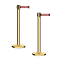 Montour Line MI650 Set of 2 Retractable Belt Barrier Stanchion, Cast Iron Base, Polished Brass Post (16 ft Red with"Caution - DO NOT Enter" White Letters Belt)
