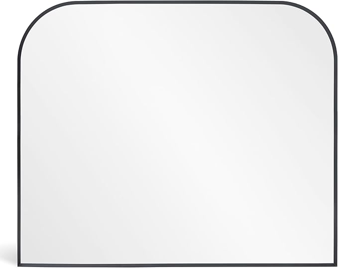 Modern Large Wall Mirror, Modern Mantel Minimalist Home Decor, Brushed Black Metal Framed Arched Mirror for Living Room, Bedroom, Fireplace, Mantle, Entryway, Bathroom, 48" x 30", Black