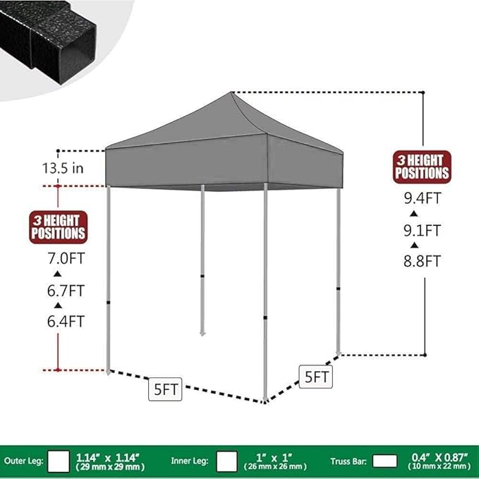 Eurmax USA 5'x5' Pop Up Canopy Tent Commercial Instant Canopies with Heavy Duty Roller Bag,Bonus 4 Sand Weights Bags (Grey)
