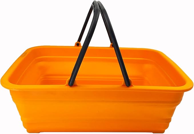 SAMMART Collapsible Basket with Handle 8L (2.1 Gallon) - Portable Outdoor Picnic Basket/Crate - Foldable Basin for Washing Dishes,Camping,Hiking (Mandrain Red)