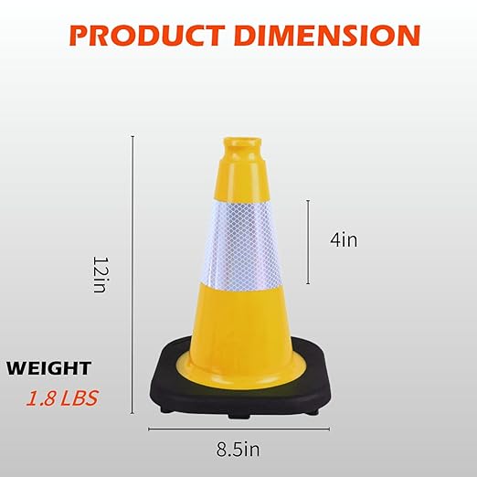 4 Pack 12 Inch Yellow PVC Traffic Cones with Black Base, Durable Sports Training Markers for Gym, Indoor & Outdoor Activities (4, Yellow, 12 Inch)