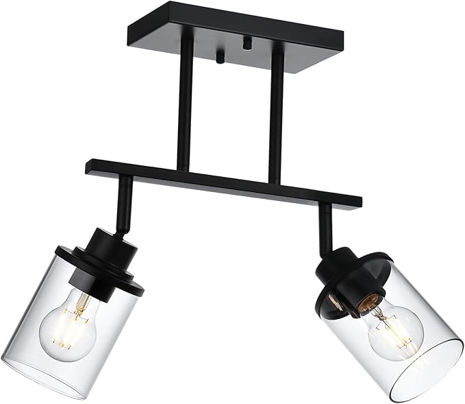 Yaohong 2-Light Kitchen Track Light Fixtures Ceiling Vanity Lights Black, Bathroom Track Lighting Kit with Ajustable Heads, Modern Wall Ceiling Tracking Light for Hallway Shop