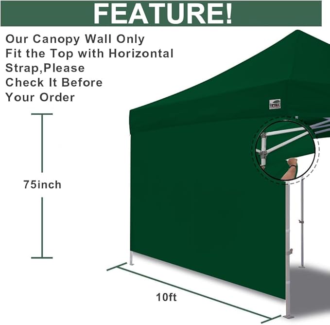 Eurmax USA 10FT Instant Canopy SunWall Pop Up Canopy Wall with Horizontal Strap ONLY,1 Pack Sidewall (Forest Green)