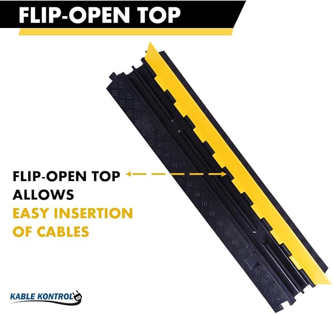 Kable Kontrol Atlas Heavy Duty Cable Protector Ramp - 2 Channel Bulk Wholesale Pallet - 20 Pcs - 40” Long Black & Yellow - 24,000 Lbs Capacity - Rubber Speed Bump Wire Protector Cord Cover - CP9987