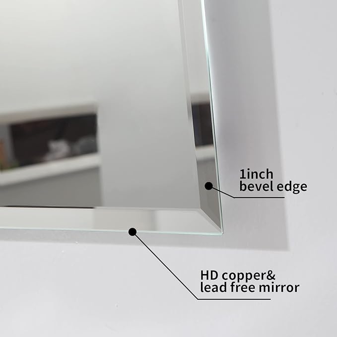 Mirrorons Beveled Mirror, Bathroom Mirrors for Wall 40" x 30", Frameless Rectangle Bathroom Mirror with Beveled Edge, Hangs Horizontally or Vertically, Upgraded Packing