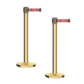 Montour Line MI650 Set of 2 Retractable Belt Barrier Stanchion, Cast Iron Base, Polished Brass Post (16 ft Red with"Authorized Access ONLY" White Letters Belt)