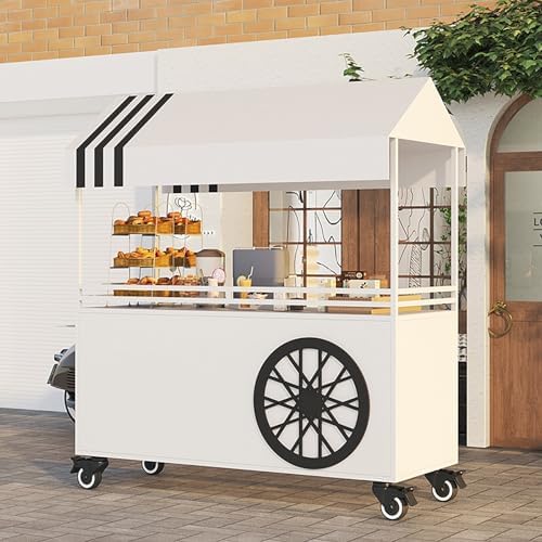 Portable Street Food Cart, Mobile Vendor Stall for Outdoor Markets, Creative Iron Food Truck, Commercial Vendor Booth (Pink, L140cm/55in) - Ideal for Events and Festivals