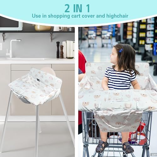 Shopping Cart Cover for Baby,2-in-1 High Chair Cover with Portable Cloth Bag,Cart Seat Pad for Babies Grocery Cushion Cover Restaurant,Suitable for All Supermarkets