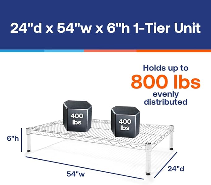 Shelving Inc. 24"d x 54"w Chrome Wire Shelving with 1 Tier Shelf, Weight Capacity 800lbs Per Shelf