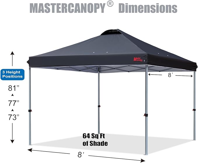 MASTERCANOPY Durable Pop-up Canopy Tent with Roller Bag (8x8, Black)