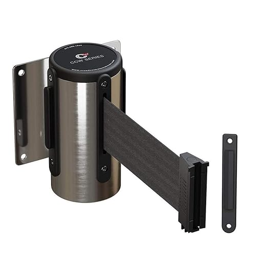 Crowd Control Warehouse - CCW Series WMB-120 Fixed Wall Mount Retractable Belt Barrier - 11 Foot, Dark Grey Belt with Stainless Steel Case