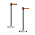 Montour Line MI650 Set of 2 Retractable Belt Barrier Stanchion, Cast Iron Base, Polished Stainless Steel Post (16 ft Orange Belt)