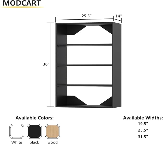 Short Tower Closet Unit, Modular Closet System, Wood Closet System Organizer with Storage for Walk In Closets, Clothing Rack Wardrobe for Hanging Clothes, Bedroom, Black, 25.5"W