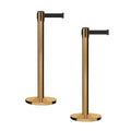 Montour Line MI650 Set of 2 Retractable Belt Barrier Stanchion, Cast Iron Base, Satin Brass Post (16 ft Black Belt)