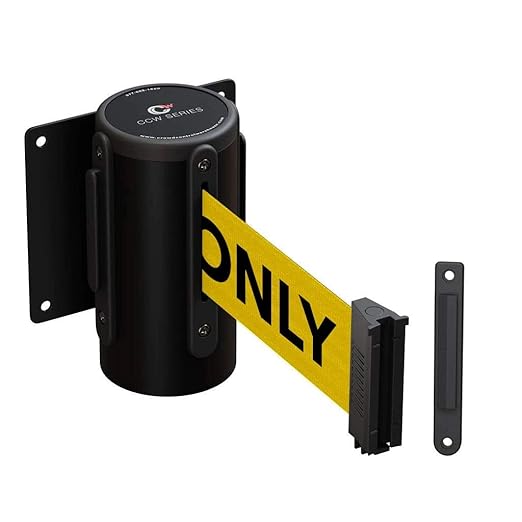 Crowd Control Warehouse - CCW Series WMB-120 Fixed Wall Mount Retractable Belt Barrier - 11 Foot, Yellow"Authorized Access ONLY" Belt with Black Steel Case